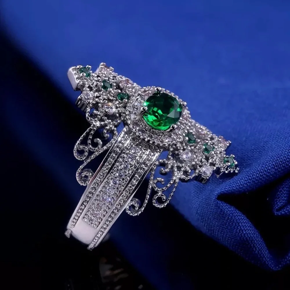 New Women’s 925 Silver Beautiful Diamond Emerald Ring - Picture 5 of 5
